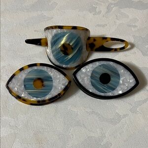 Tortoise Shell and Blue Hair Clip Set Evil Eye Hair Clips,Brand New.